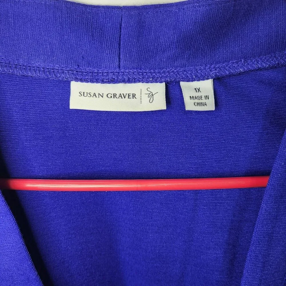 Susan Graver Liquid Knit Royal Blue Open Front Shrug Cardigan 1X - Picture 3 of 8